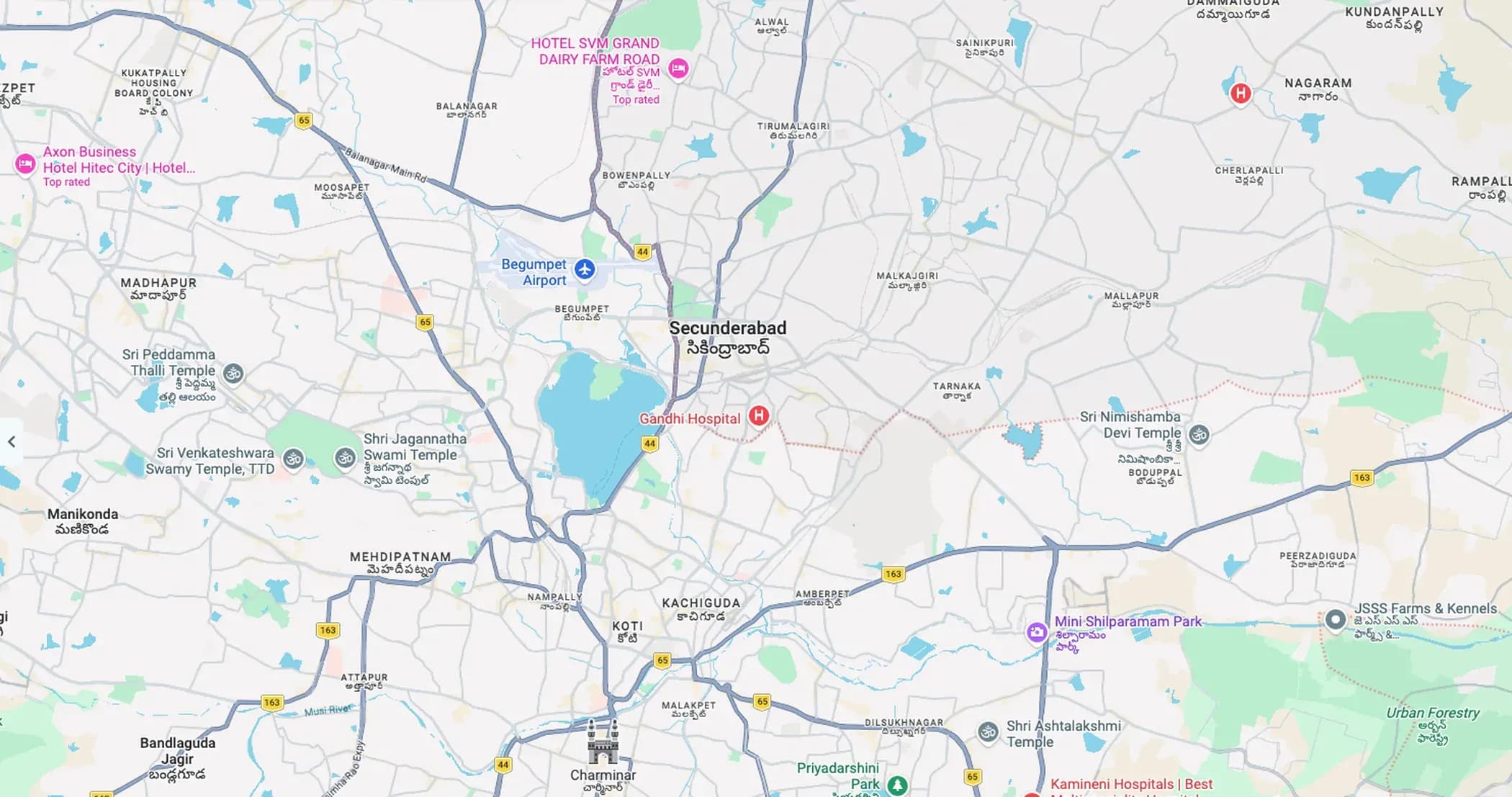 Map of the project's surroundings in Secunderabad, Hyderabad