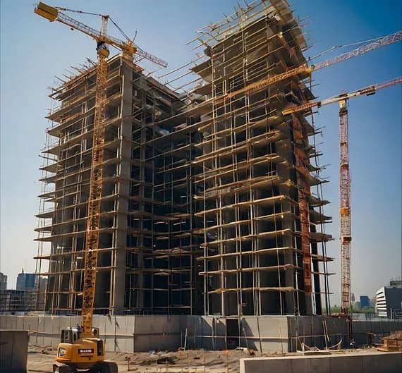 Tower under construction with cranes