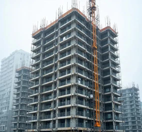 Concrete frame of a high-rise with scaffolding